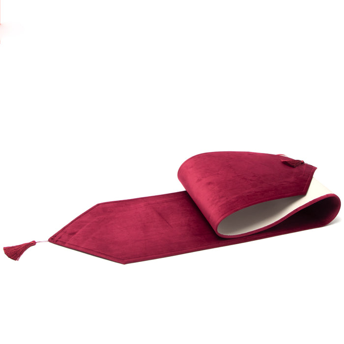 Runner da tavola con nappa, in velluto bordeaux 33X210CM