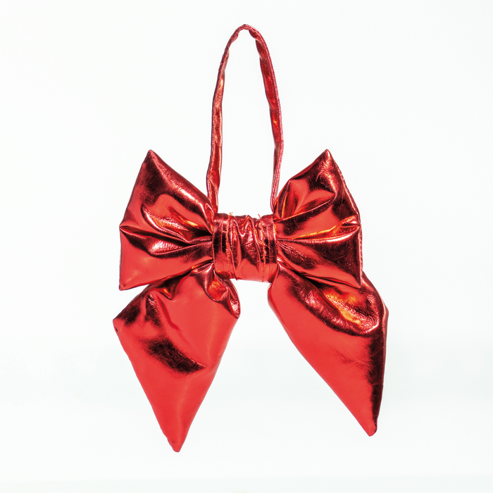 Fiocco in ecopelle metallizzata di colore rosso, 13.5X17CM