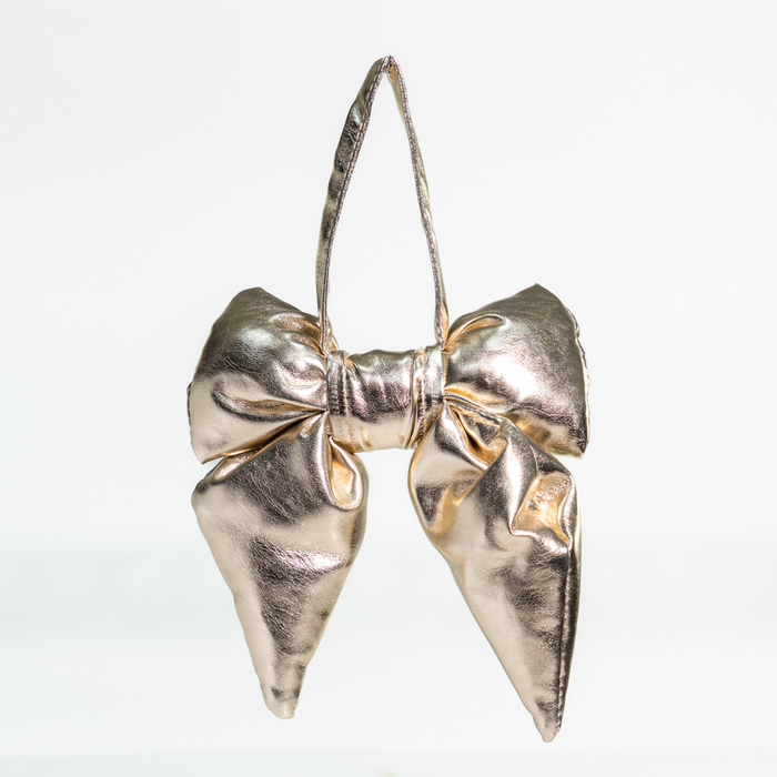 Fiocco in ecopelle metallizzata di colore champagne, 13.5X17CM