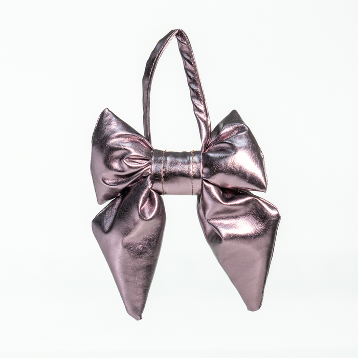 Fiocco in ecopelle metallizzata di colore tortora, 13.5X17CM