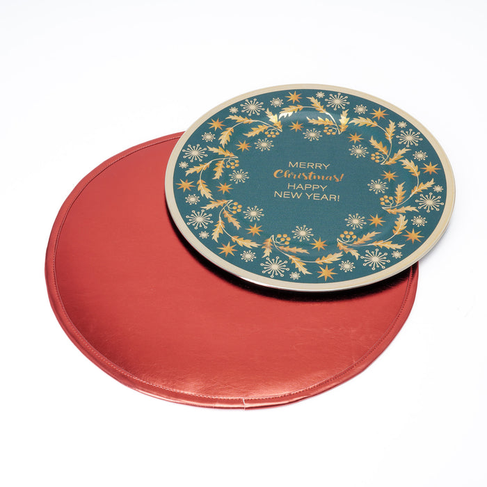 Tovaglietta sottopiatto in ecopelle metallizzata rossa D.40CM