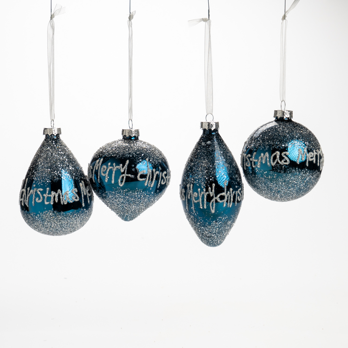Box 4 Palline di Natale Merry Christmas Blu