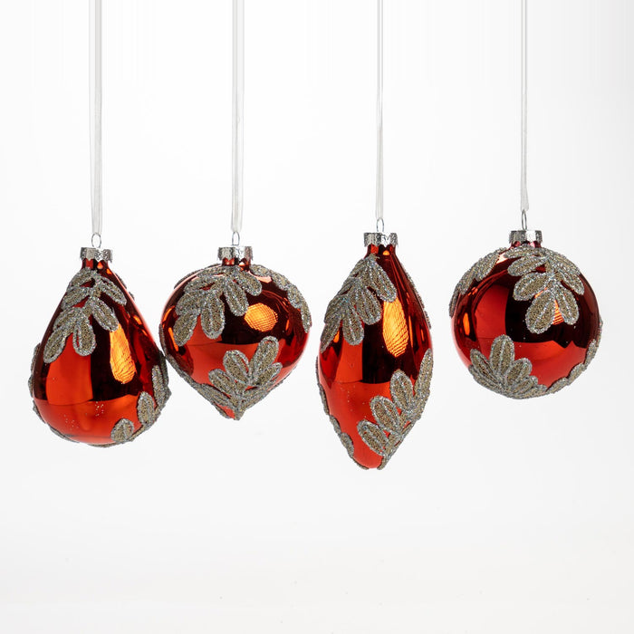 Box 4 Palline di Natale Foglia Rosso