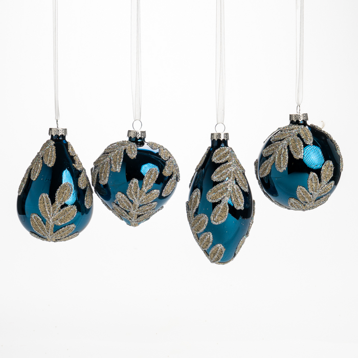 Box 4 Palline di Natale Foglia Blu