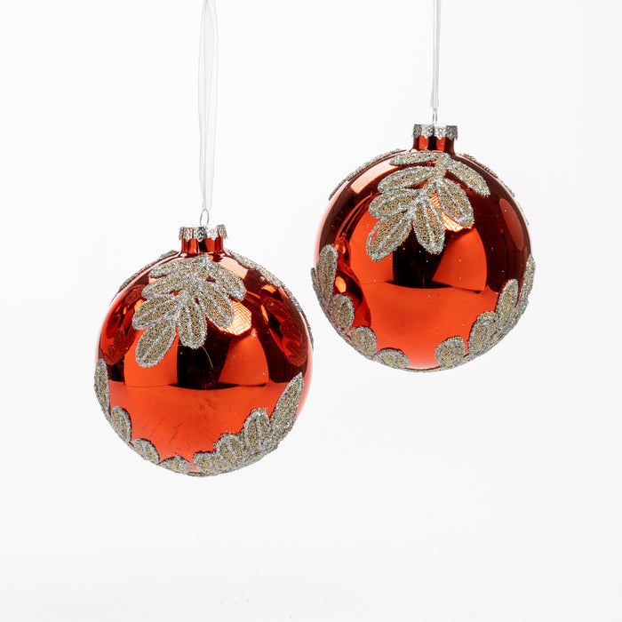 Box 2 Palline di Natale Foglia Rosso