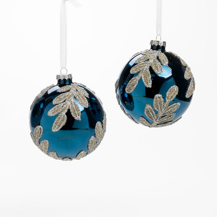 Box 2 Palline di Natale Foglia Blu