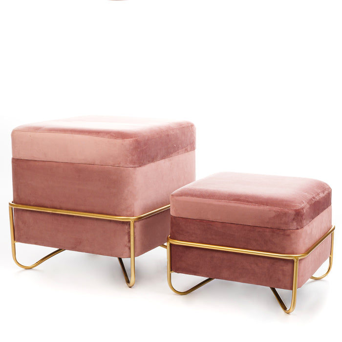 Set 2 pouf quadrati in velluto rosa antico 49X49X49CM / 42X42X32CM