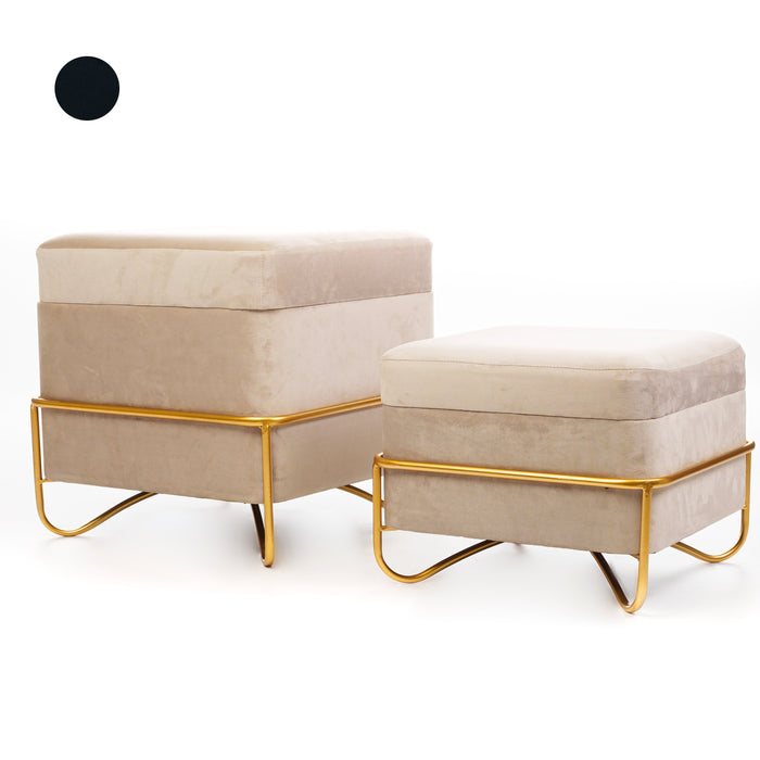 Set 2 pouf quadrati in velluto nero 49X49X49CM / 42X42X32CM