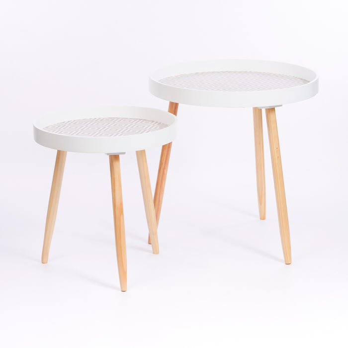 Set 2 Tavolini Bianco Piedi Legno
