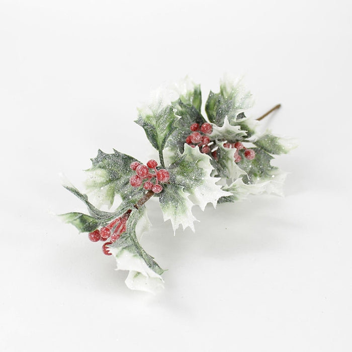 Pick artificiale Agrifoglio 23CM con bacche rosse a gambo corto ed effetto ghiacciato, utile per composizioni floreali, creazioni per feste a tema natalizio e fuoriporta. Visita lo shop online Silani