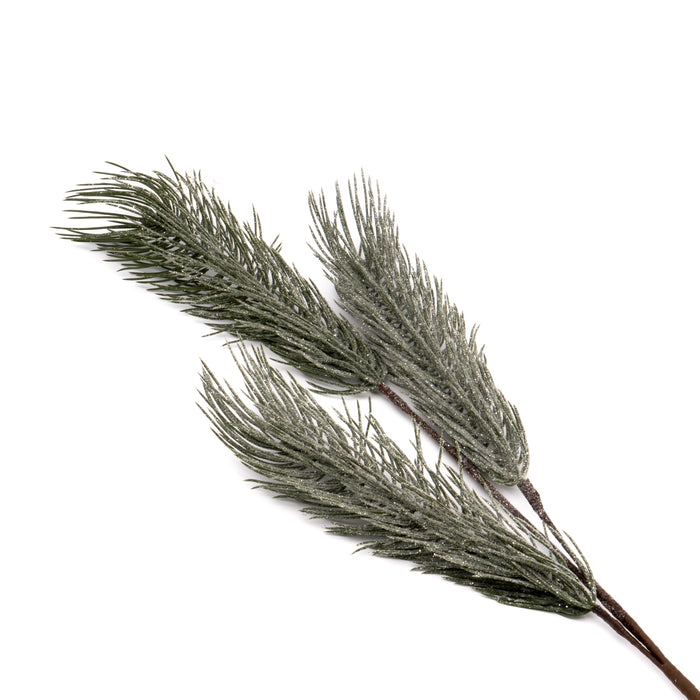 Ramo abetone con 3 ciuffi glitter a gambo lungo 74CM, ideale come addobbo per albero di natale, decorazione per eventi e wedding. Scopri i nostri articoli su Silani Srl.
