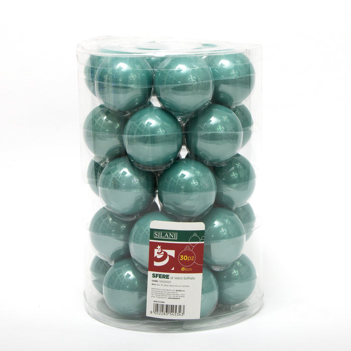 Box 30 sfere in vetro, D.6CM, colore turchese