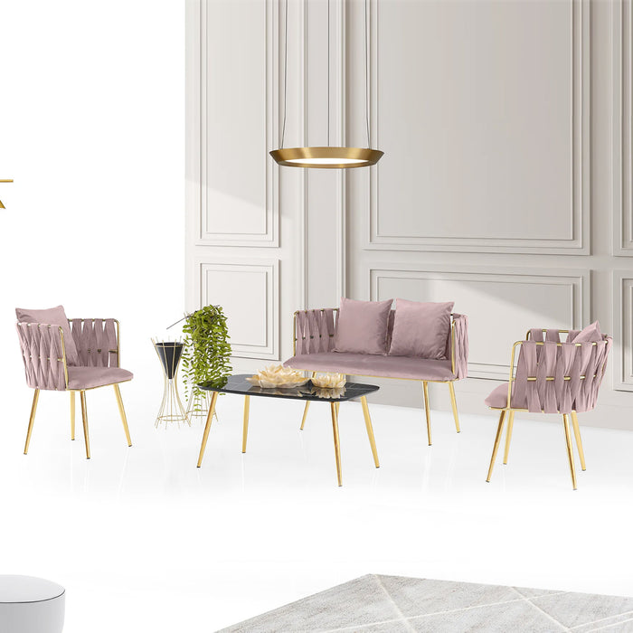 Set divano e poltrone a Fasce, colore rosa antico