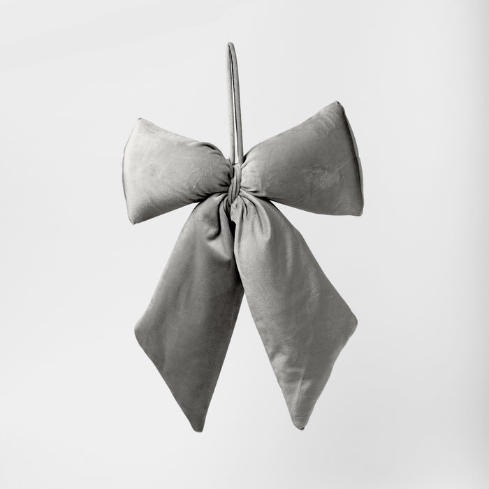 Fiocco in Velluto Grigio, 35x60cm , dotato di gancio, addobbo albero di natale, fuori porta, decorazione per feste ed eventi. In vendita sullo shop di Silani.