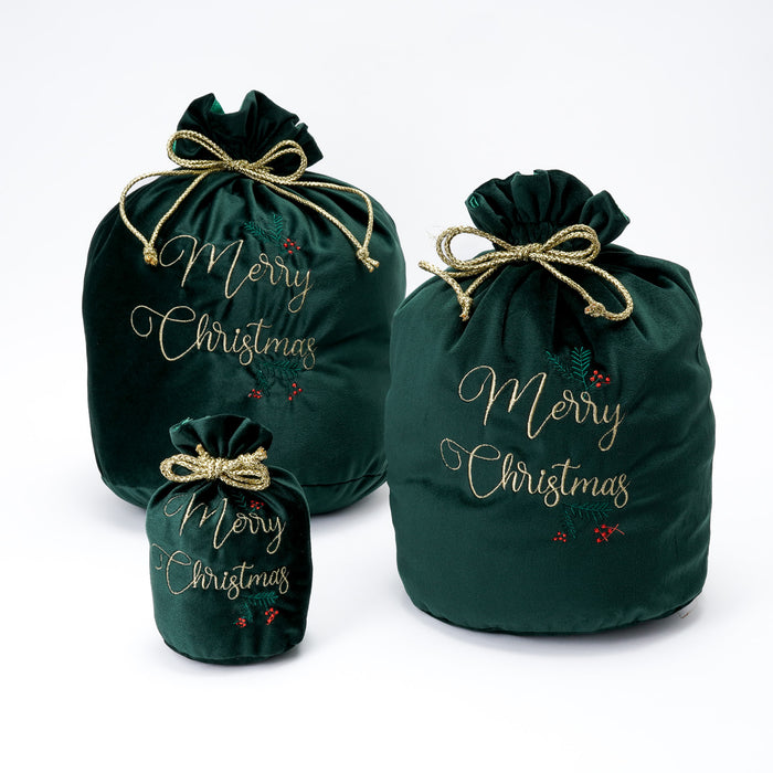 Sacco di Natale verde in velluto 28x40cm, decorazione e confezione Natalizia