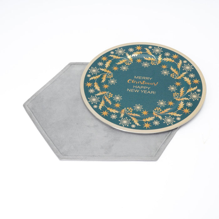 Tovaglietta sottopiatto esagonale in velluto grigio, 46X34CM