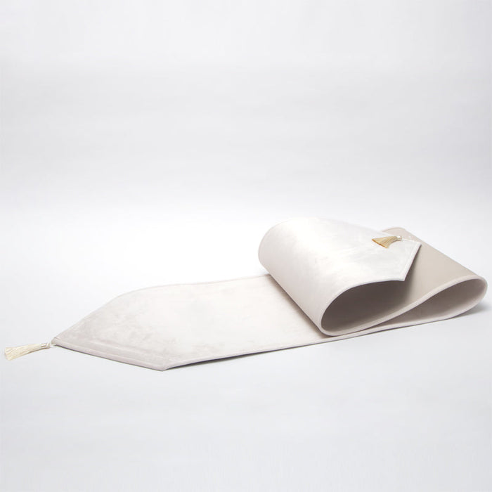 Runner da tavola con nappa, in velluto bianco 33X210CM