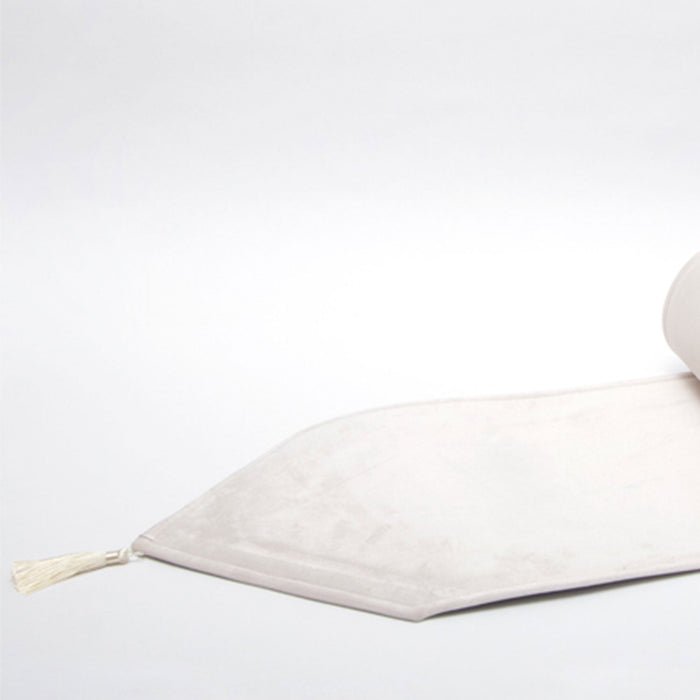 Runner da tavola con nappa, in velluto bianco 33X210CM