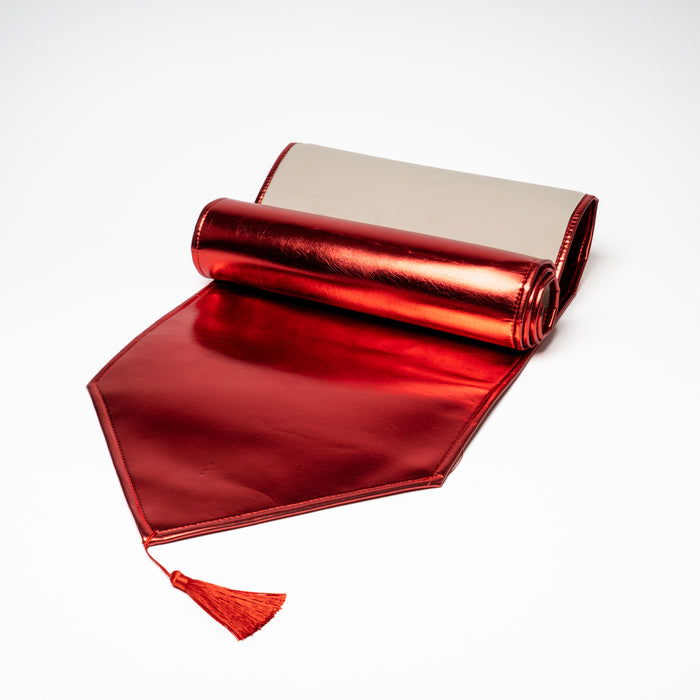 Runner da tavola in ecopelle metallizzata rossa 33X210CM