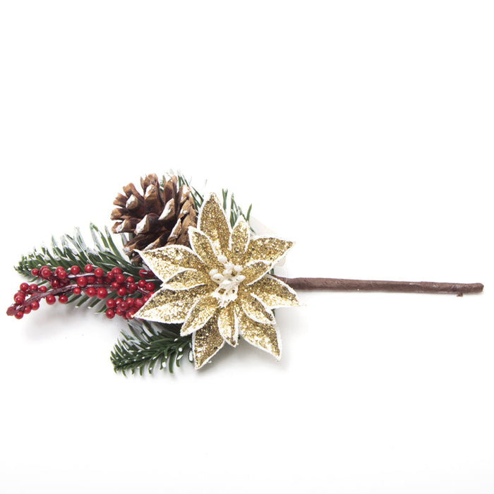 Pick Fiore Stella di Natale glitter Oro,  decorazioni Natalizie, confezionamento dolciario