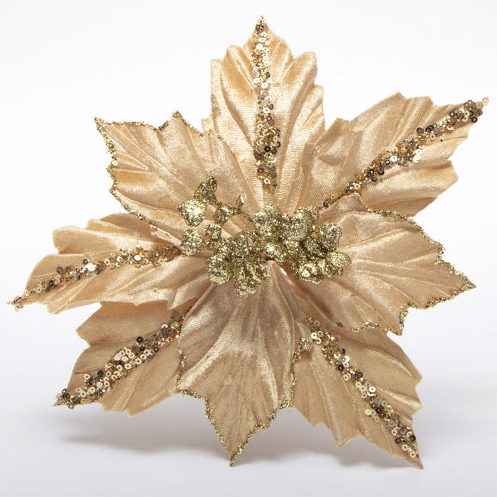 Fiore Stella di Natale velluto Oro 29,5x20cm