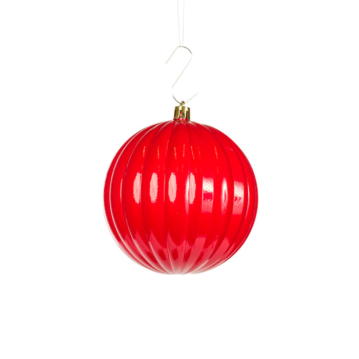 Palline in plastica rigate, colore rosso. diametro di 12CM