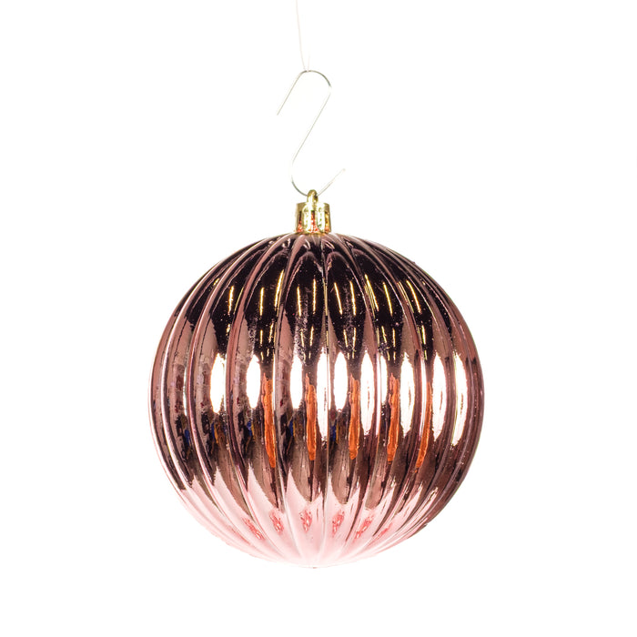 Pallina in plastica rigata, colore rosa metallizzato, diametro di 20CM
