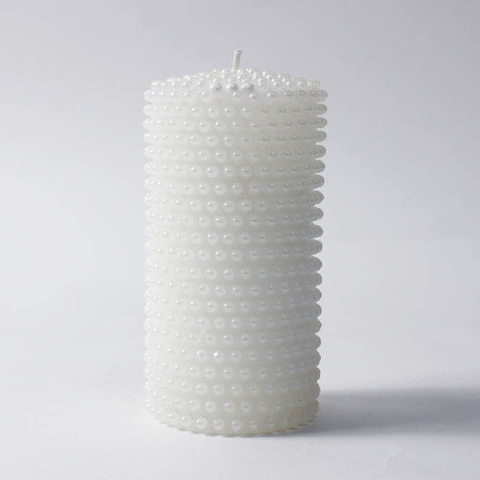 Candela cilindrica Bianca con perle Ø 7CM X 15CM
