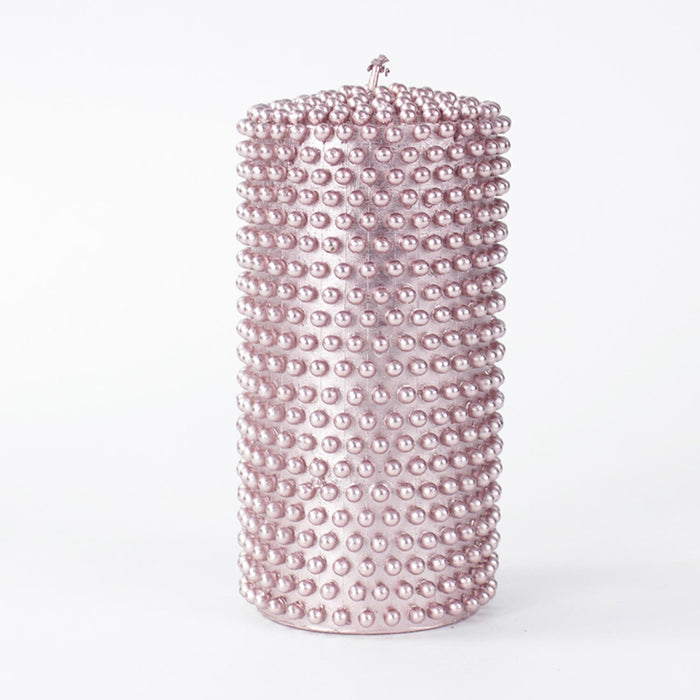Candela cilindrica rosa con perle Ø 7CM X 10CM