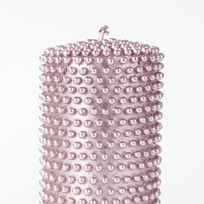 Candela cilindrica rosa con perle Ø 7CM X 10CM