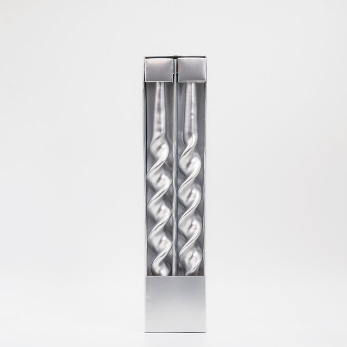 Set 2 candele a forma di spirale,  35Cm, argento
