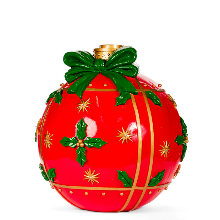 Base albero sfera con fiocco oro, base bianca con luci 51X51X61CM