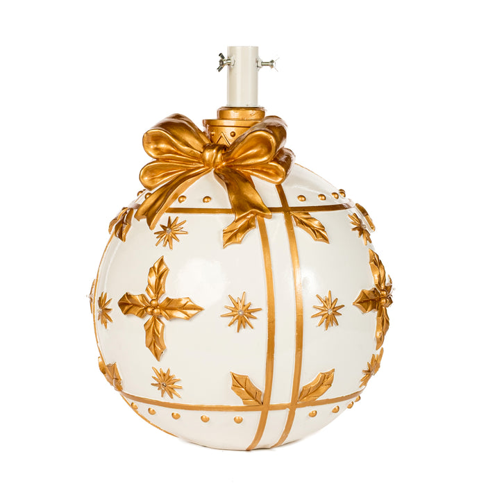 Base albero sfera con fiocco verde, base rossa con luci 40X40X42CM