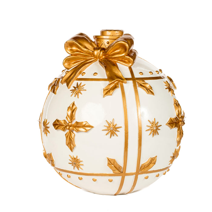 Base albero sfera con fiocco oro, base bianca con luci 40x40x42CM