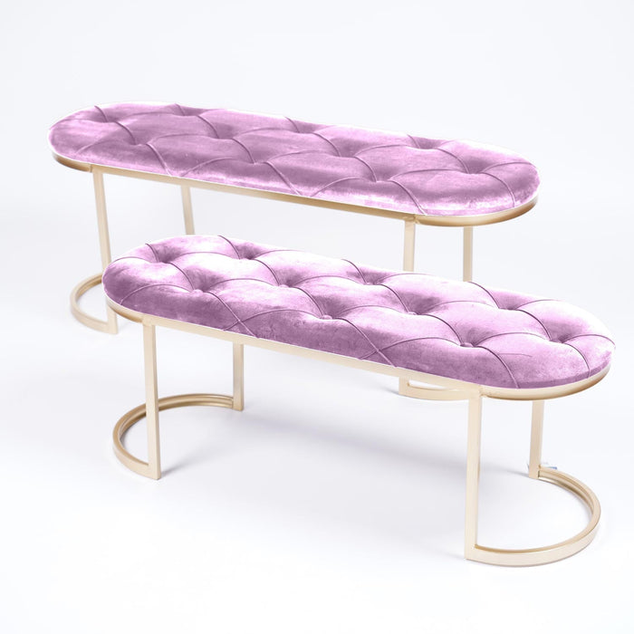 Panche in Velluto ovali Rosa set di 2