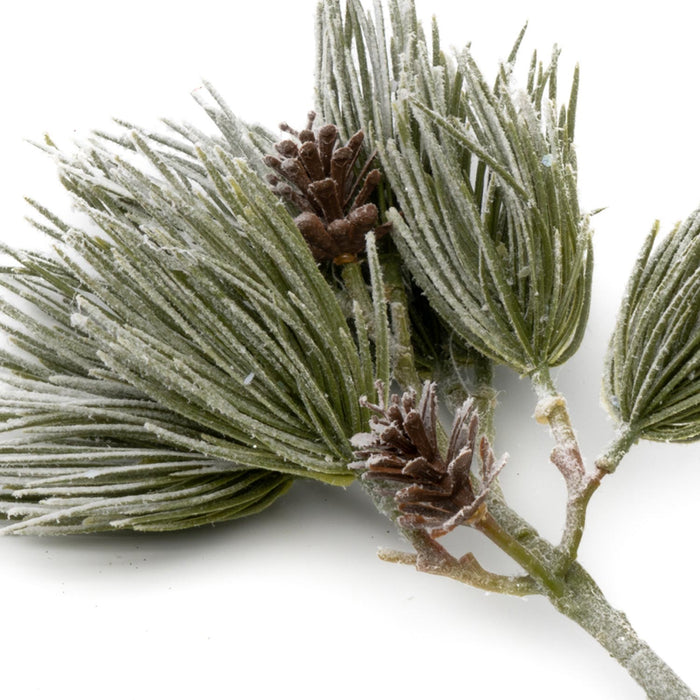 Pick Ramo verde innevato con pigne, decorazioni Natalizie, confezionamento