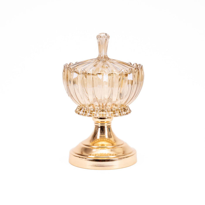 Potiche decorativa in vetro con coperchio, colore Oro 16X23CM