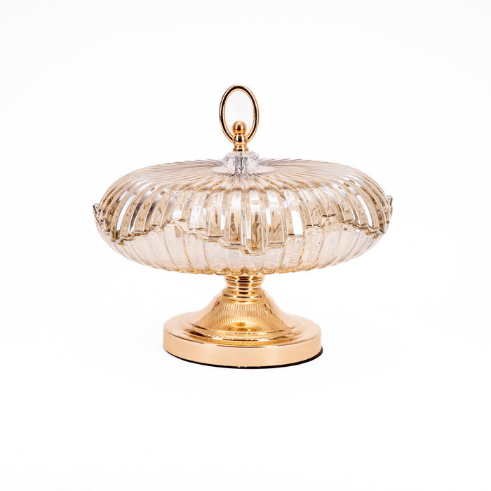 Alzata decorativa Oro, in vetro con coperchio 30X30CM