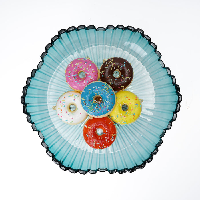 Alzata decorativa vetro con coperchio, colore iridescente 30X30CM