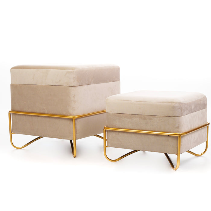 Set 2 pouf quadrati in velluto crema 49X49X49CM / 42X42X32CM