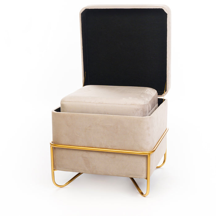 Set 2 pouf quadrati in velluto crema 49X49X49CM / 42X42X32CM