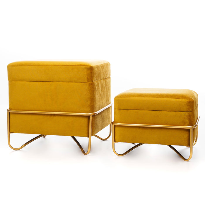 Set 2 pouf quadrati in velluto giallo senape 49X49X49CM / 42X42X32CM