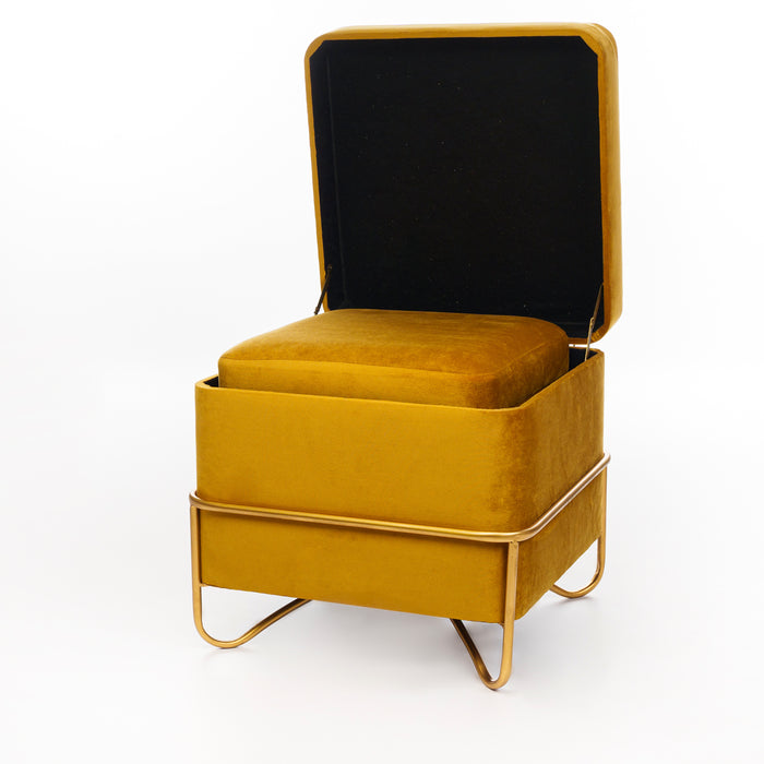 Set 2 pouf quadrati in velluto giallo senape 49X49X49CM / 42X42X32CM