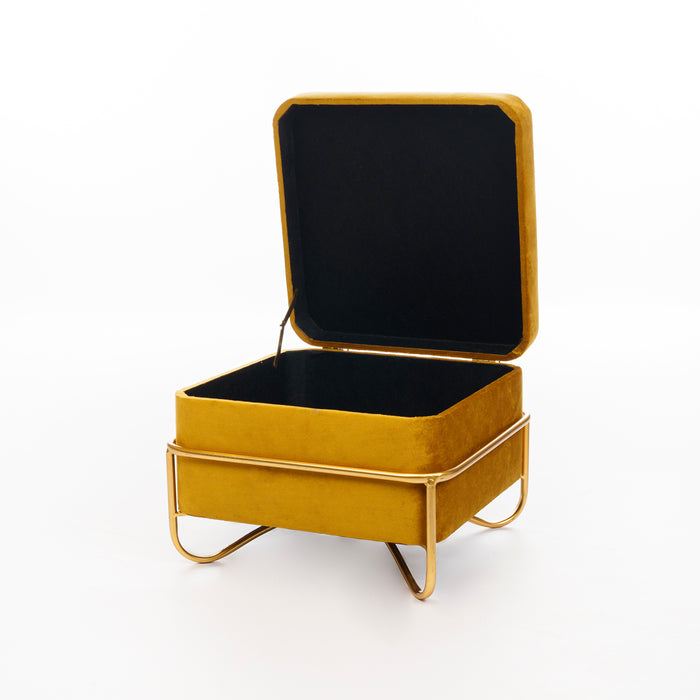 Set 2 pouf quadrati in velluto giallo senape 49X49X49CM / 42X42X32CM