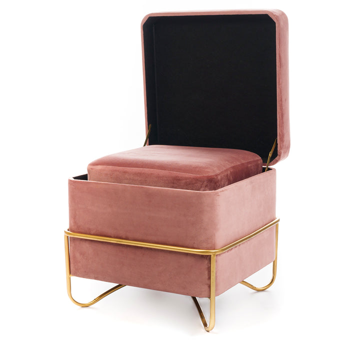 Set 2 pouf quadrati in velluto rosa antico 49X49X49CM / 42X42X32CM