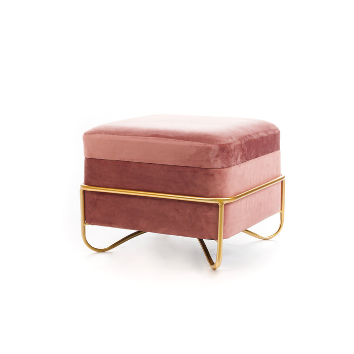 Set 2 pouf quadrati in velluto rosa antico 49X49X49CM / 42X42X32CM