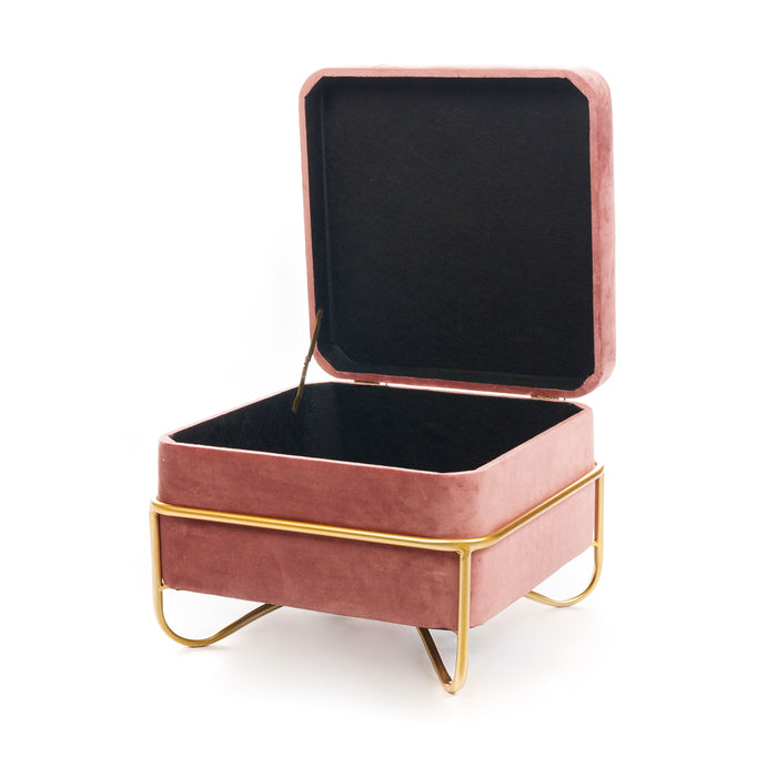 Set 2 pouf quadrati in velluto rosa antico 49X49X49CM / 42X42X32CM