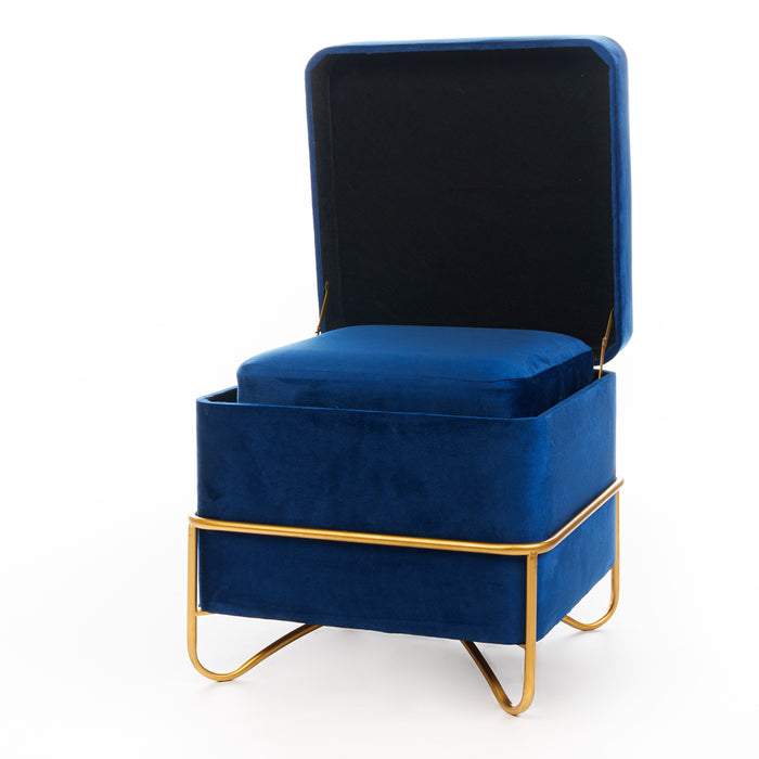 Set 2 pouf quadrati in velluto blu 49X49X49CM / 42X42X32CM