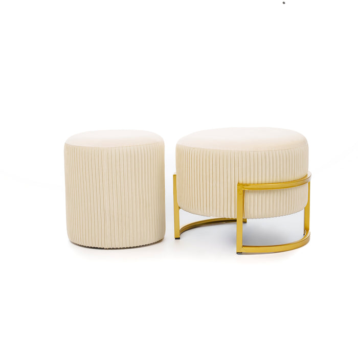 Set 2 pouf tondi in velluto crema 42X42X31CM / 30X30X31CM