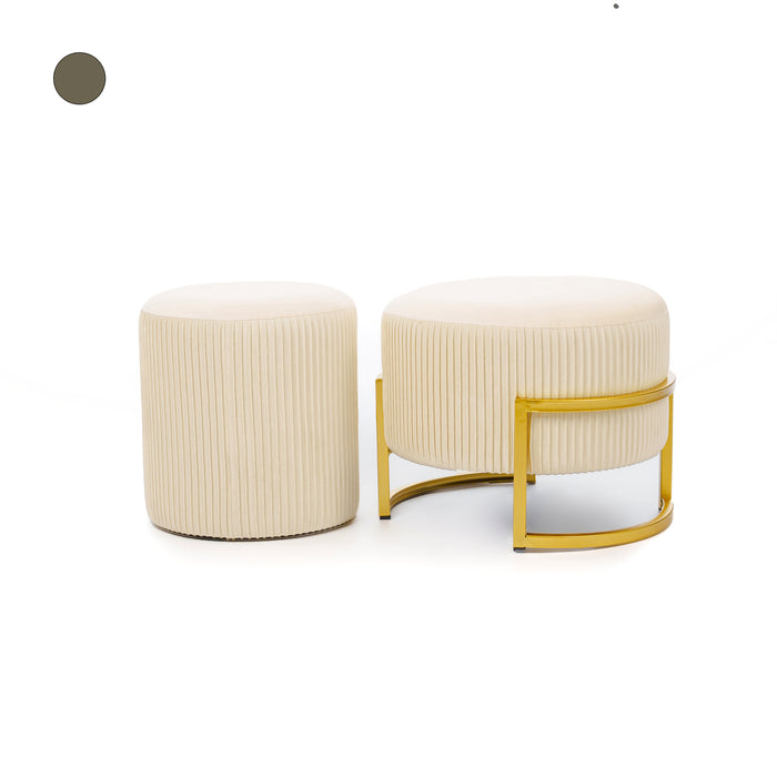 Set 2 pouf tondi in velluto fango 42X42X31CM / 30X30X31CM
